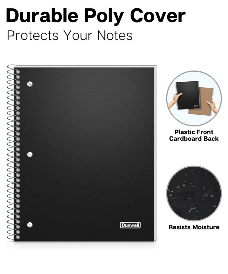 Dunwell 1 Subject Spiral Notebook (Black), Plastic Cover, 100 Sheets (200 Pages) 8x10.5 Paper, Wide Ruled for Easy Writing, 3-Hole Punched Perforated Pages, Poly Pocket Dividers - Image 4